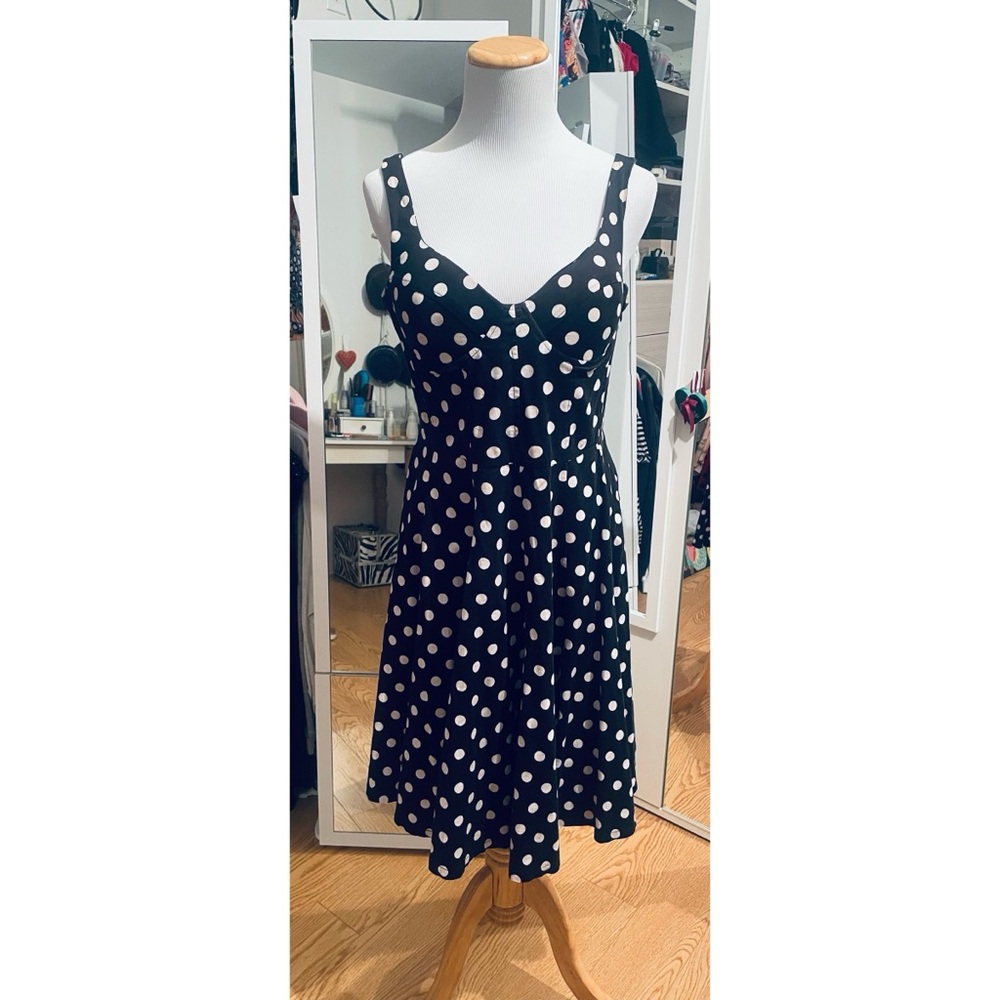 Ariella Black and White Vintage Pinup Retro Polka Dot Midi Dress Size Medium